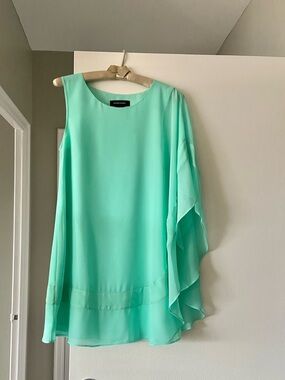 Marciano Mint Asymmetric One-Sleeve Chiffon Dress